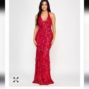 B Darlin Juniors' Sequined Halter-Neck Evening Gown Sz 13/14 NWT Party